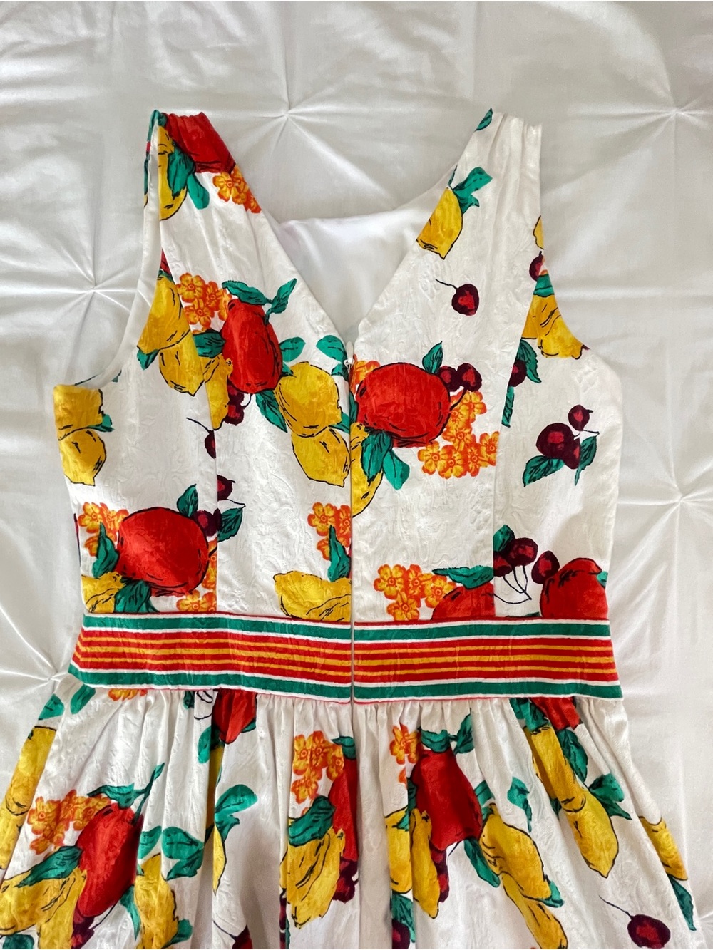 White Fruit-Print Sleeveless Fit & Flare Dress - Yellow & Red - Picture 5 of 6